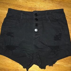 Ripped High-Waisted Black Jean Shorts